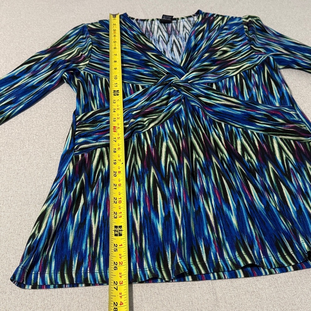 Rafaella Twist-Front Blue Patterned Women's Top SZL - Picture 8 of 14